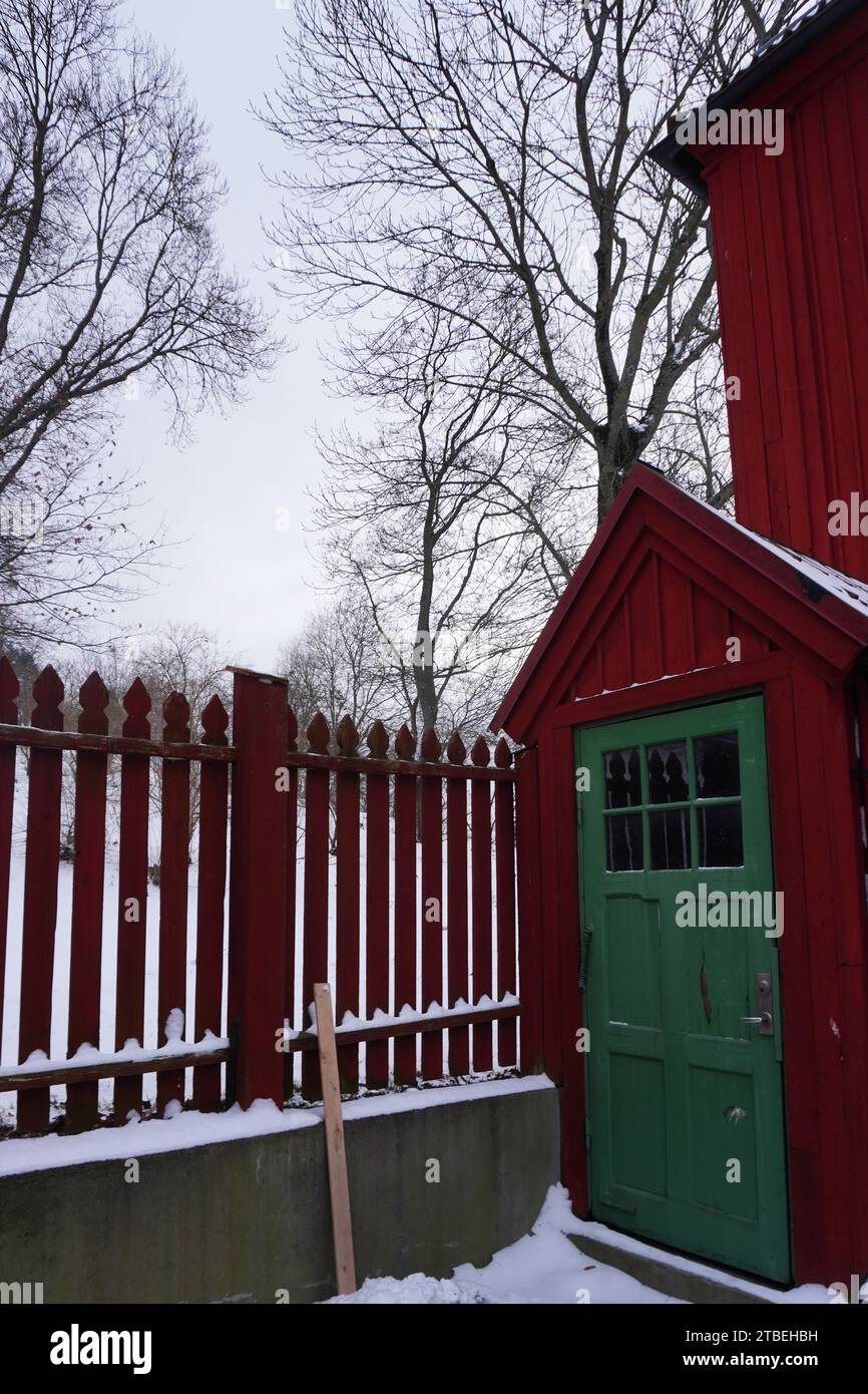 View of a red building at winter Stock Photo