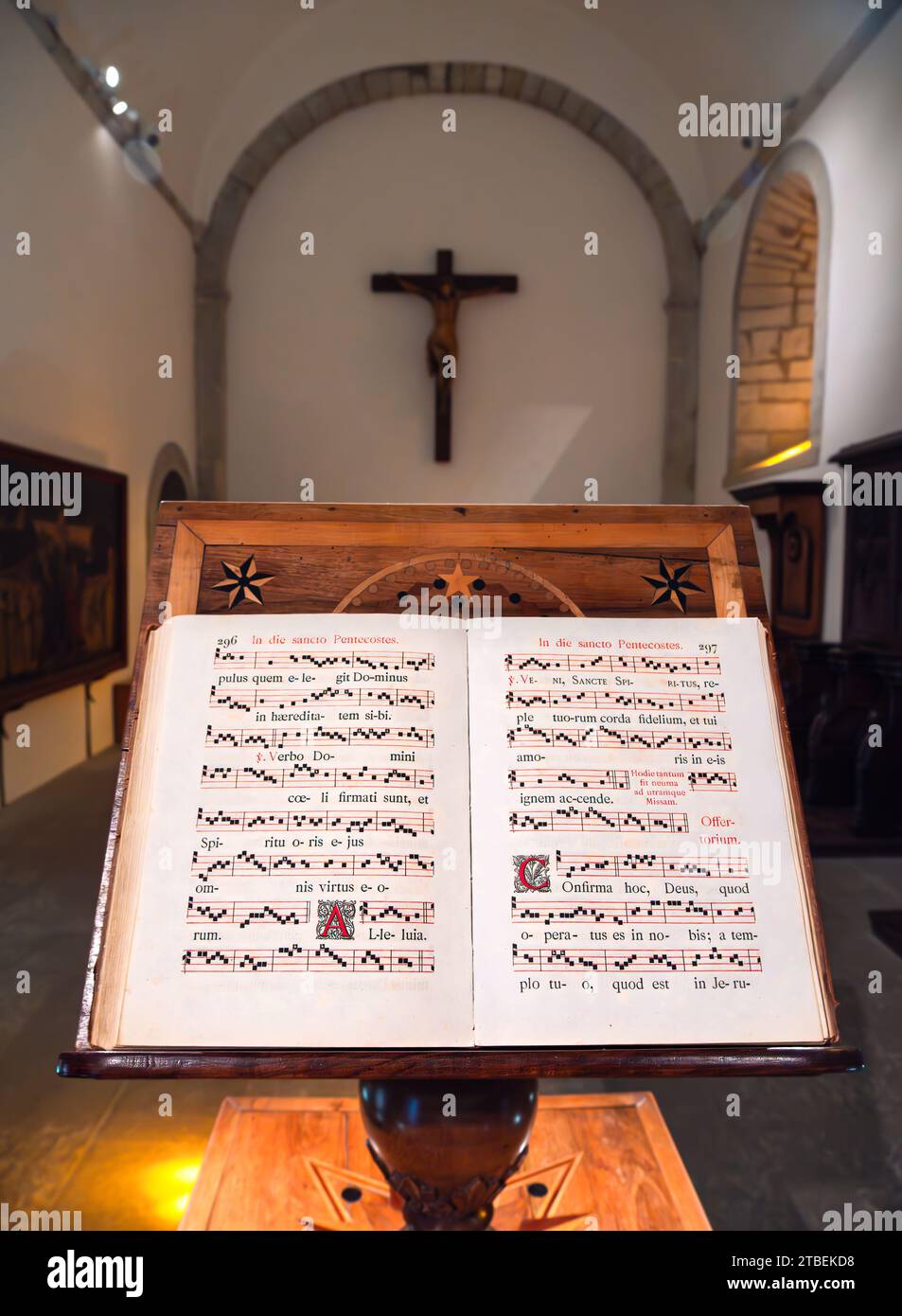 Grande Chartreuse, France - September 30, 2023: Vintage hymnal of Gregorian chants with sheet music Stock Photo