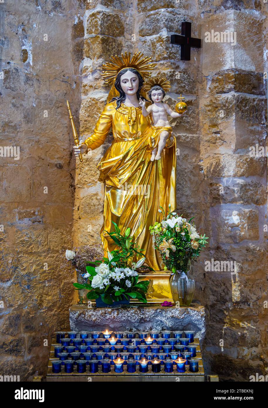 Saintes Maries de la Mer, France - October 3, 2023: The statue of the holy Mary with Jesus - Notre Dame de la Mer - Our lady of the sea Stock Photo