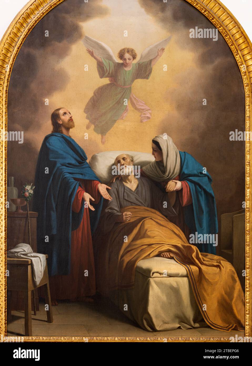 VICENZA, ITALY - NOVEMBER 7, 2023: The painting of Death (transito) of St. Joseph in the church Chiesa di Santa Corona by Giovanni Busato (1875). Stock Photo