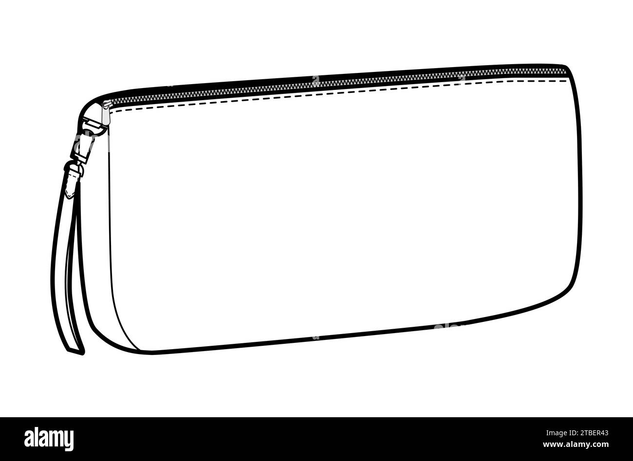 Pochette clutch silhouette bag. Fashion accessory technical illustration. Vector satchel front 3-4 view for Men, women, unisex style, flat handbag CAD mockup sketch outline isolated Stock Vector