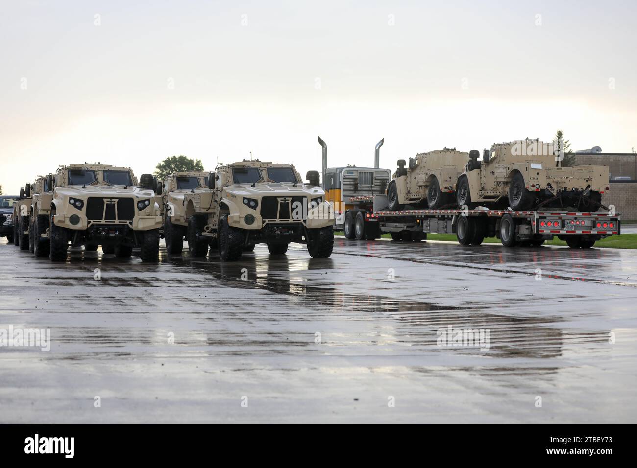 Camp Ripley Training Center in Little Falls, Minnesota, receives a new shipment of Joint Light Tactical Vehicles on October 1st, 2023. The U.S. Army is equipping National Guard units across the nation, parallel to its Active Duty organizations, focusing on the Armored formations (Minnesota Army National Guard Photo by Sgt. Jorden Newbanks). Stock Photo