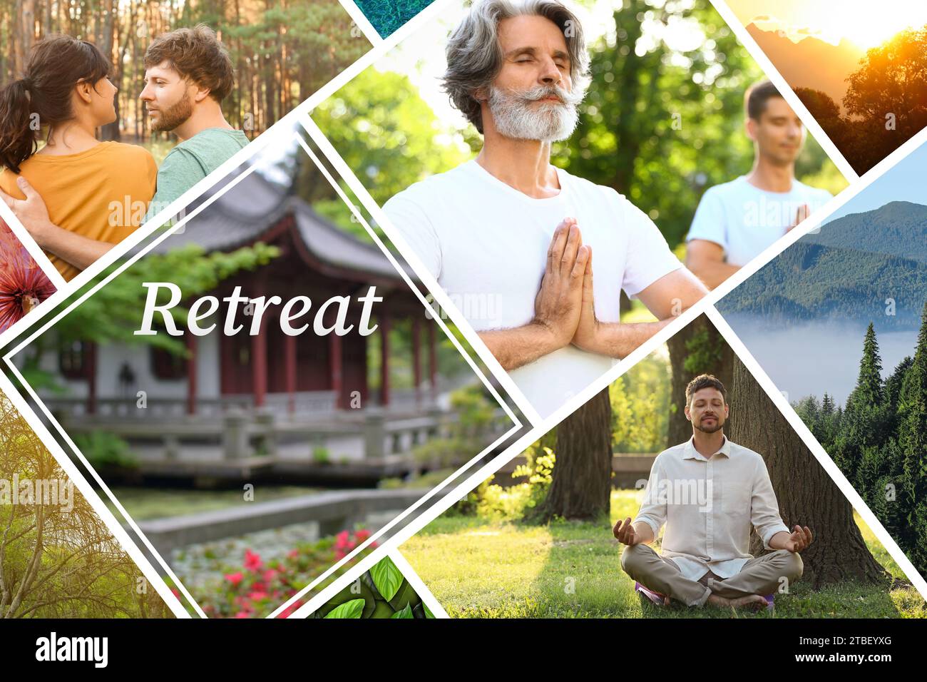 Wellness retreat. Collage with beautiful landscapes and photos of