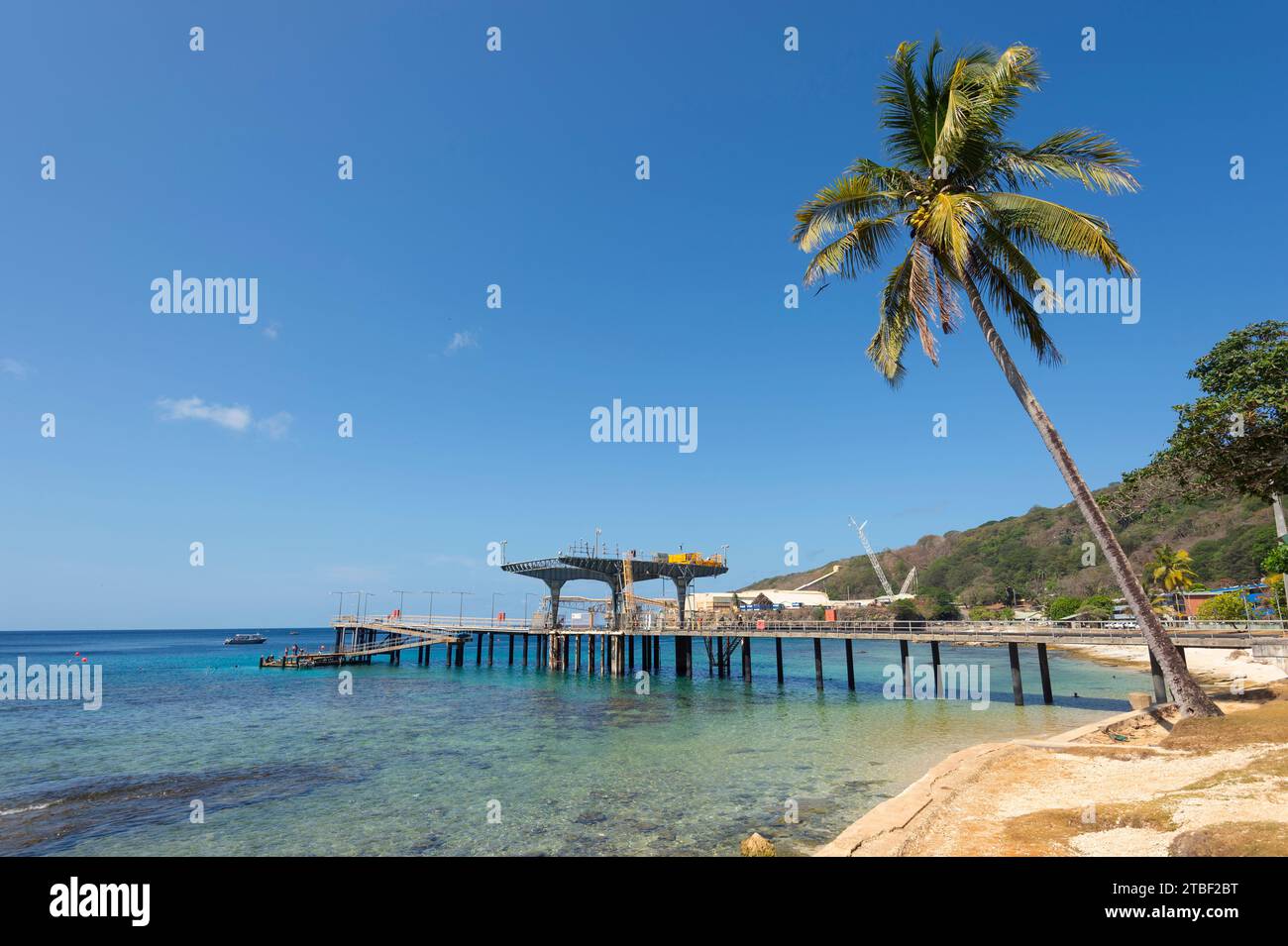 Scenic view of the iconic Flying Fish Cove and jetty, Christmas Island
