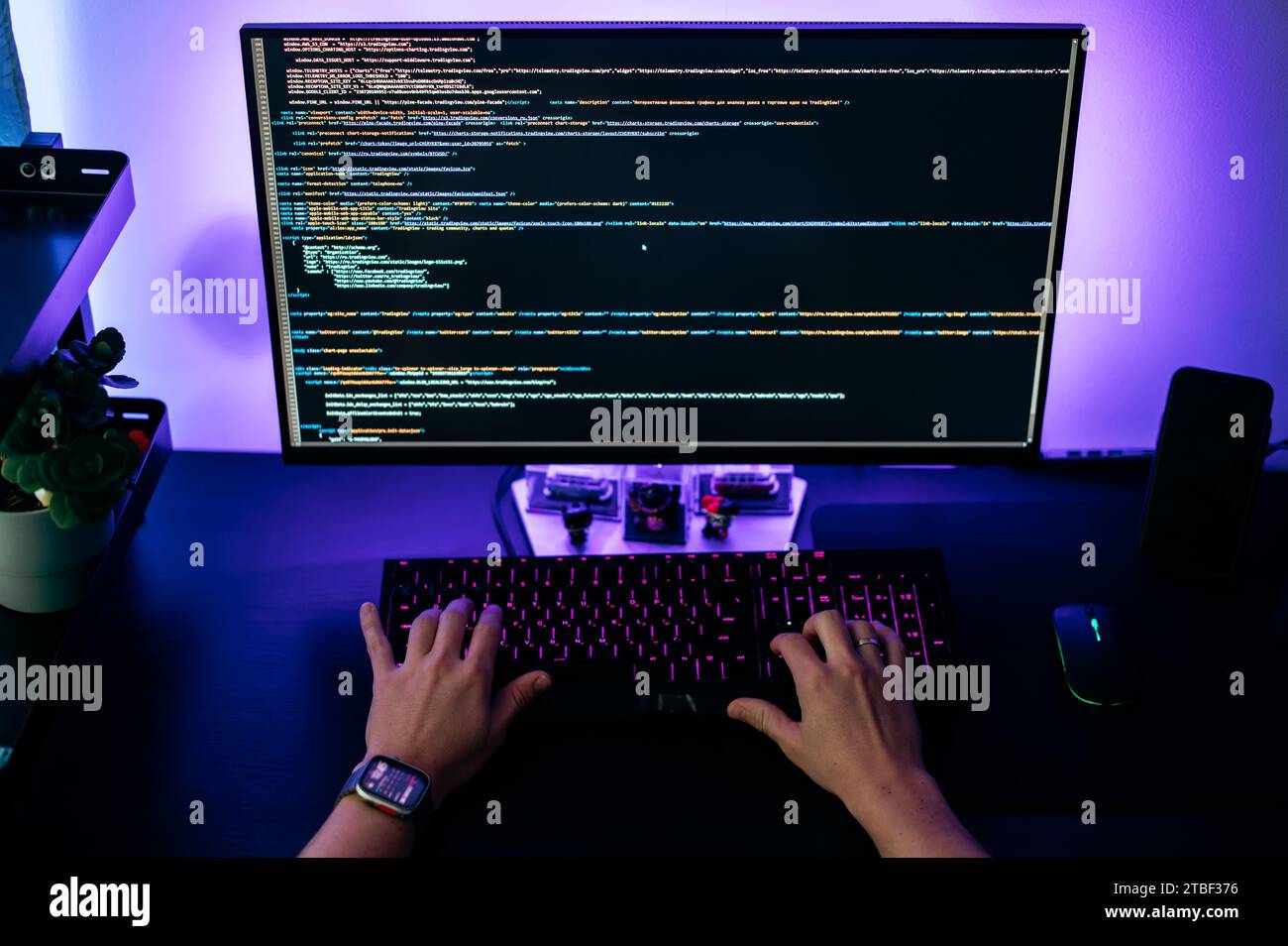 Computer screen with programming code abstract technology background of software developer and computer script. Information technology concept, web resource development Stock Photo
