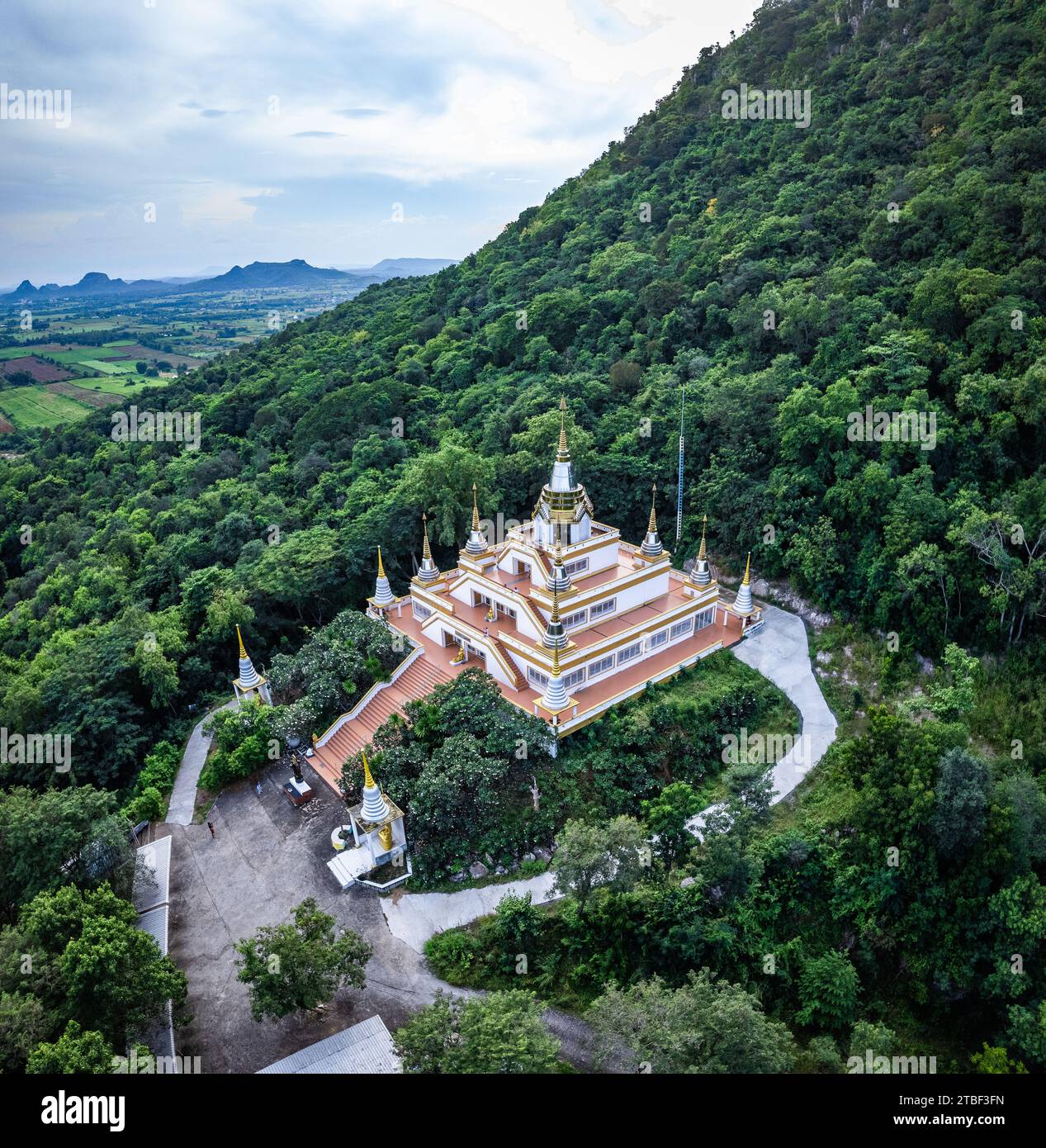 Aerial View Of Wat Tham Phrathat Khao Prang Temple In Lopburi Thailand