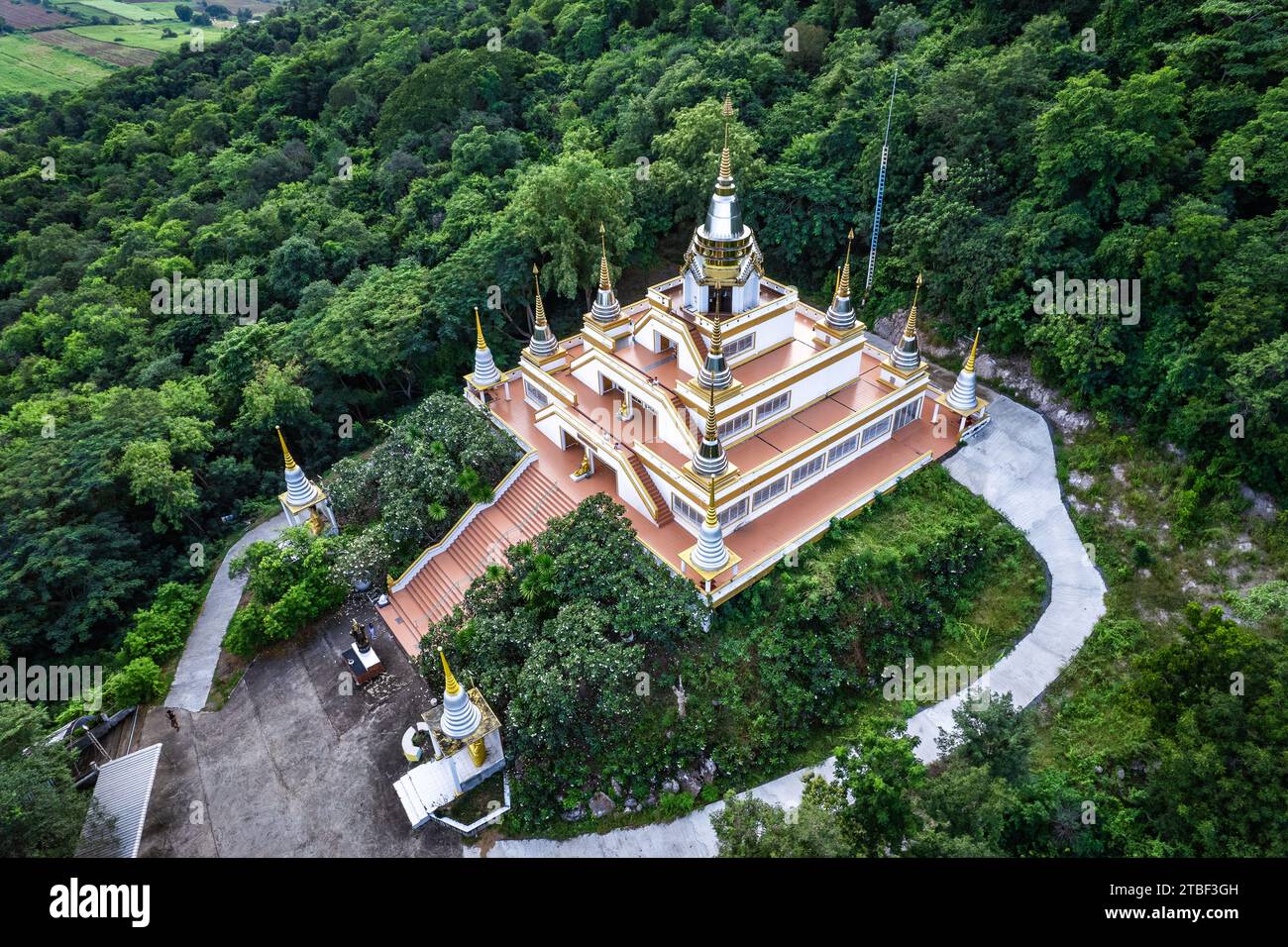 Aerial View Of Wat Tham Phrathat Khao Prang Temple In Lopburi Thailand