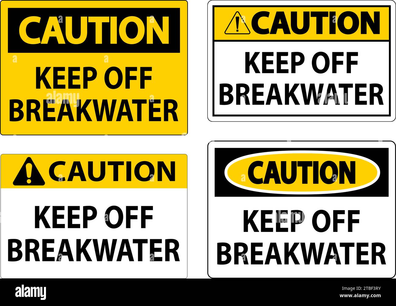 Caution Sign, Keep Off Breakwater Stock Vector
