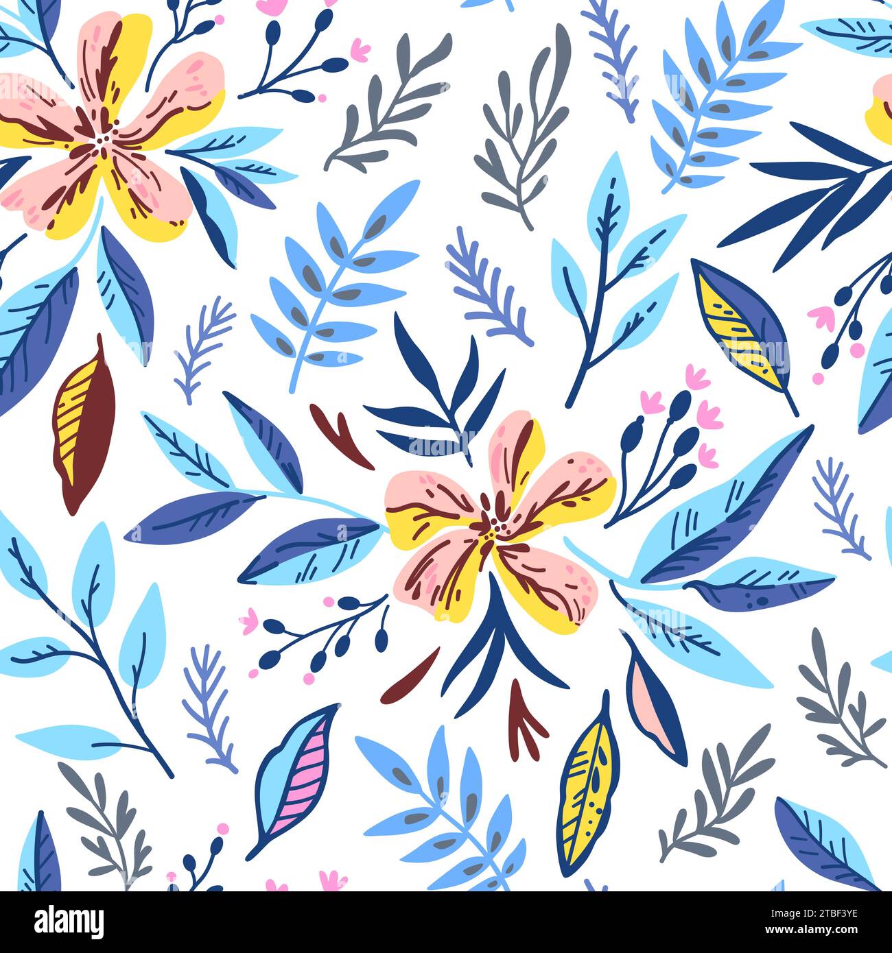 Seamless pattern with doodle floral elements. Vector illustration Stock ...
