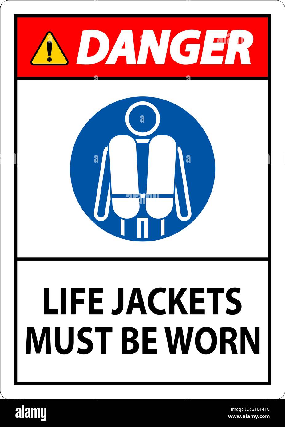 Water Safety Sign Danger, Life Jackets Must Be Worn Stock Vector