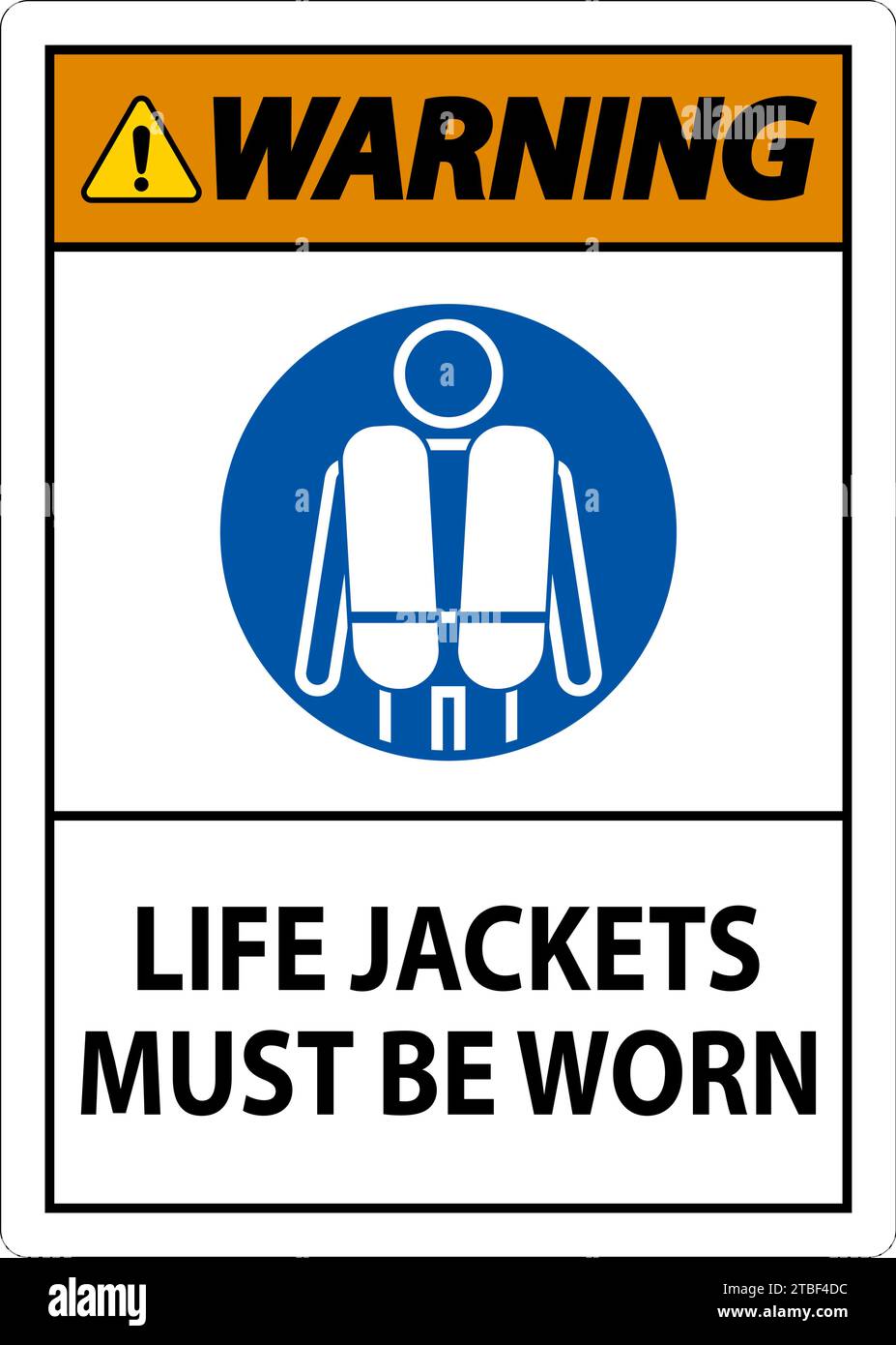 Water Safety Sign Warning, Life Jackets Must Be Worn Stock Vector