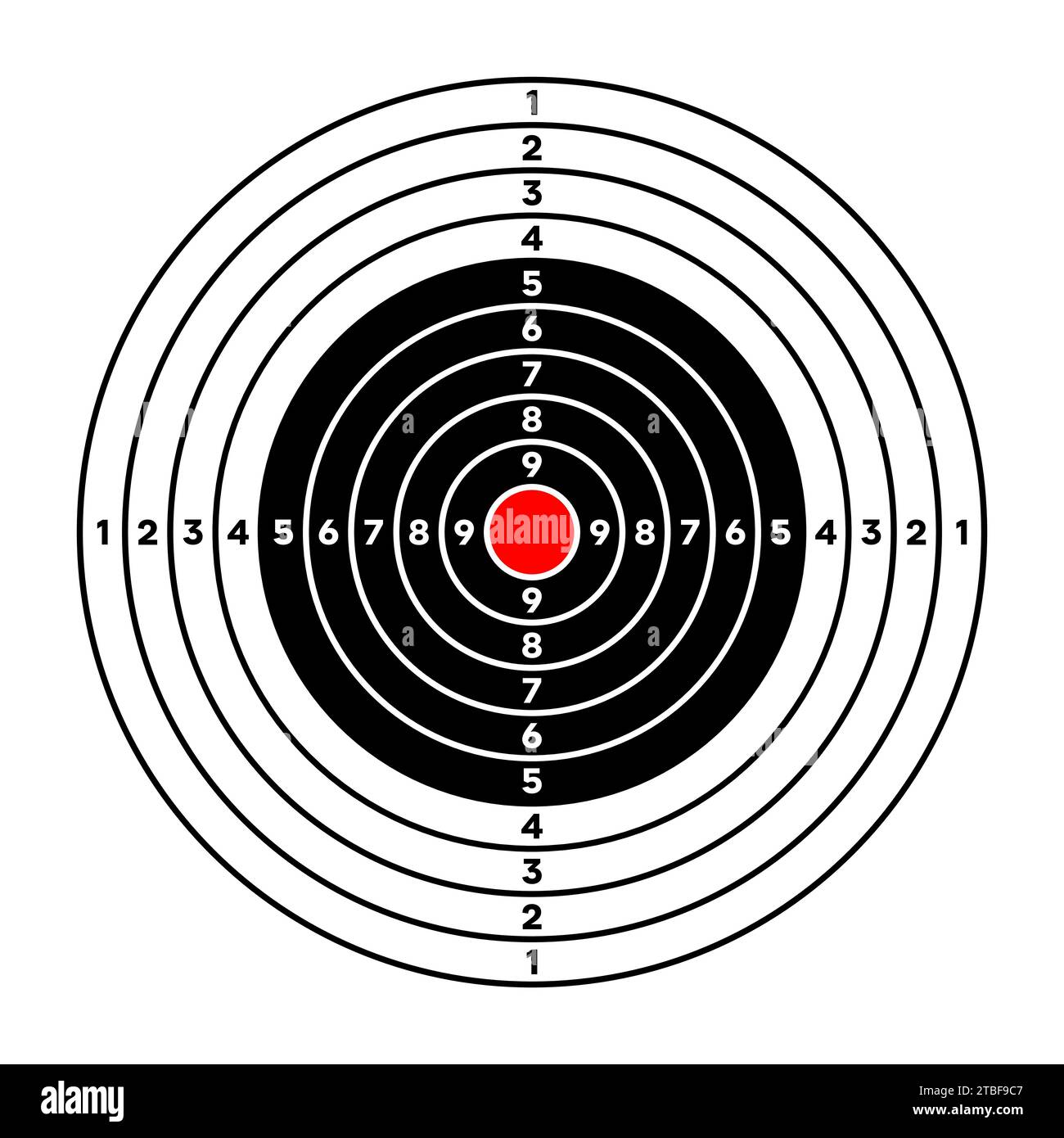 Shooting range paper target with divisions, marks and numbers. Archery