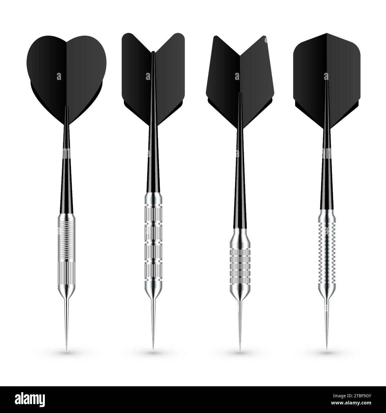 Black dart arrows with metal tip and shadow. Dart throwing sport game