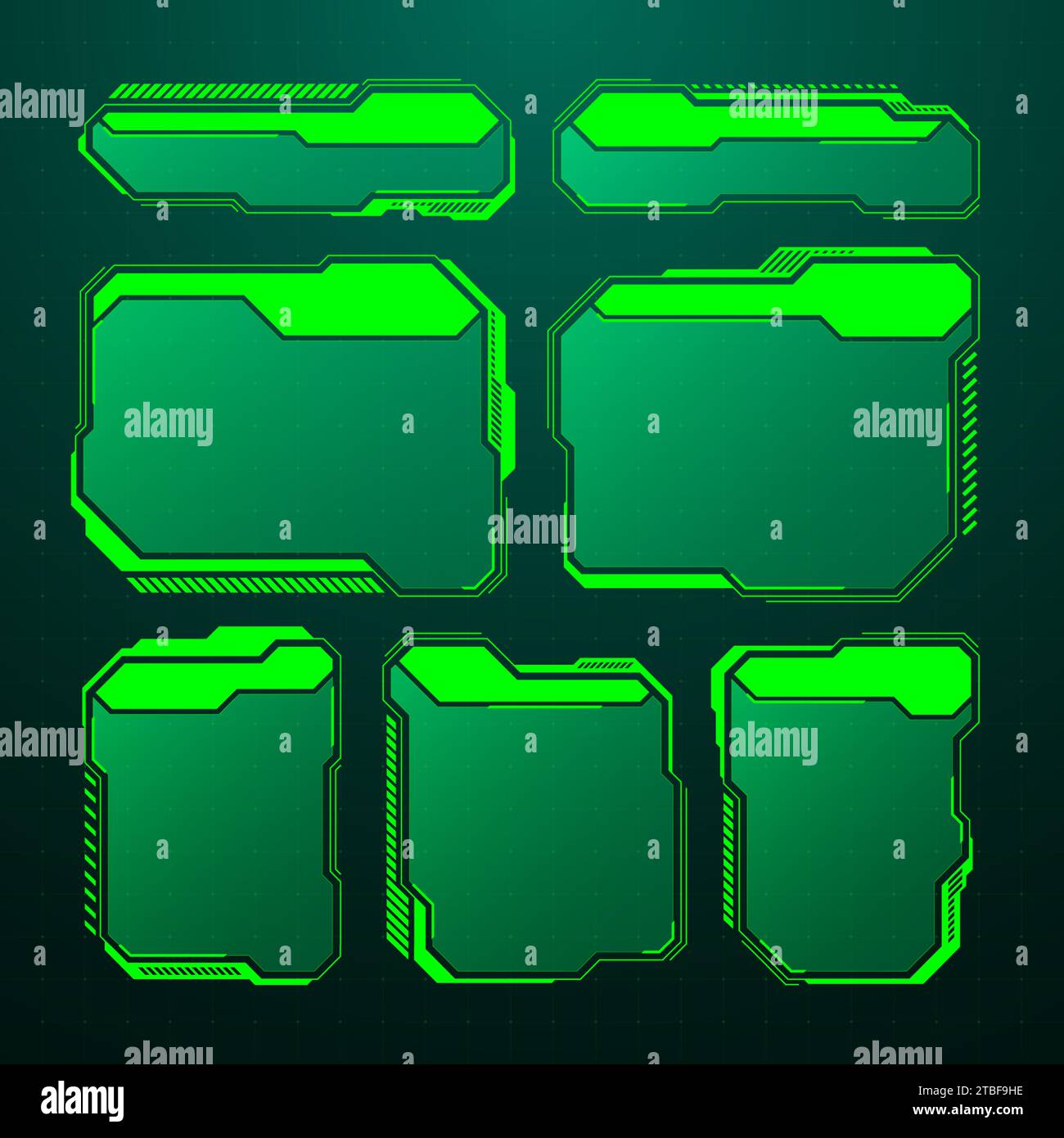 Green futuristic HUD, UI elements. Sci-fi user interface text boxes ...