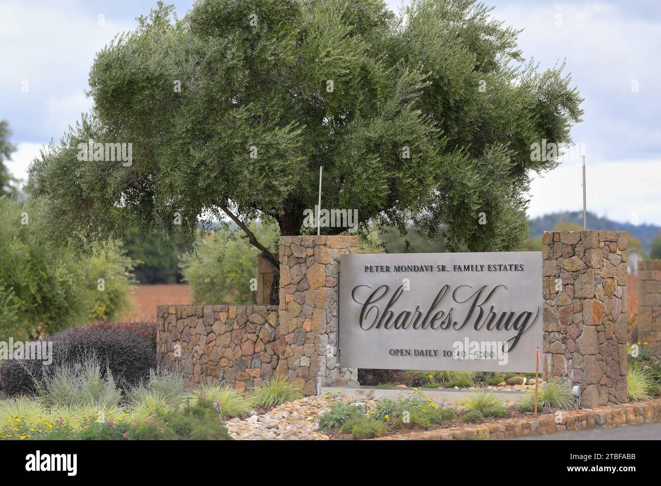 The Charles Krug winery during a late fall day at the northern Napa Valley AVA, St Helena CA Stock Photo