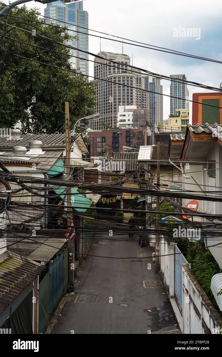 Bangkok, Thailand - 5 November 2023: electric wires and street style in Bangkok city Stock Photo