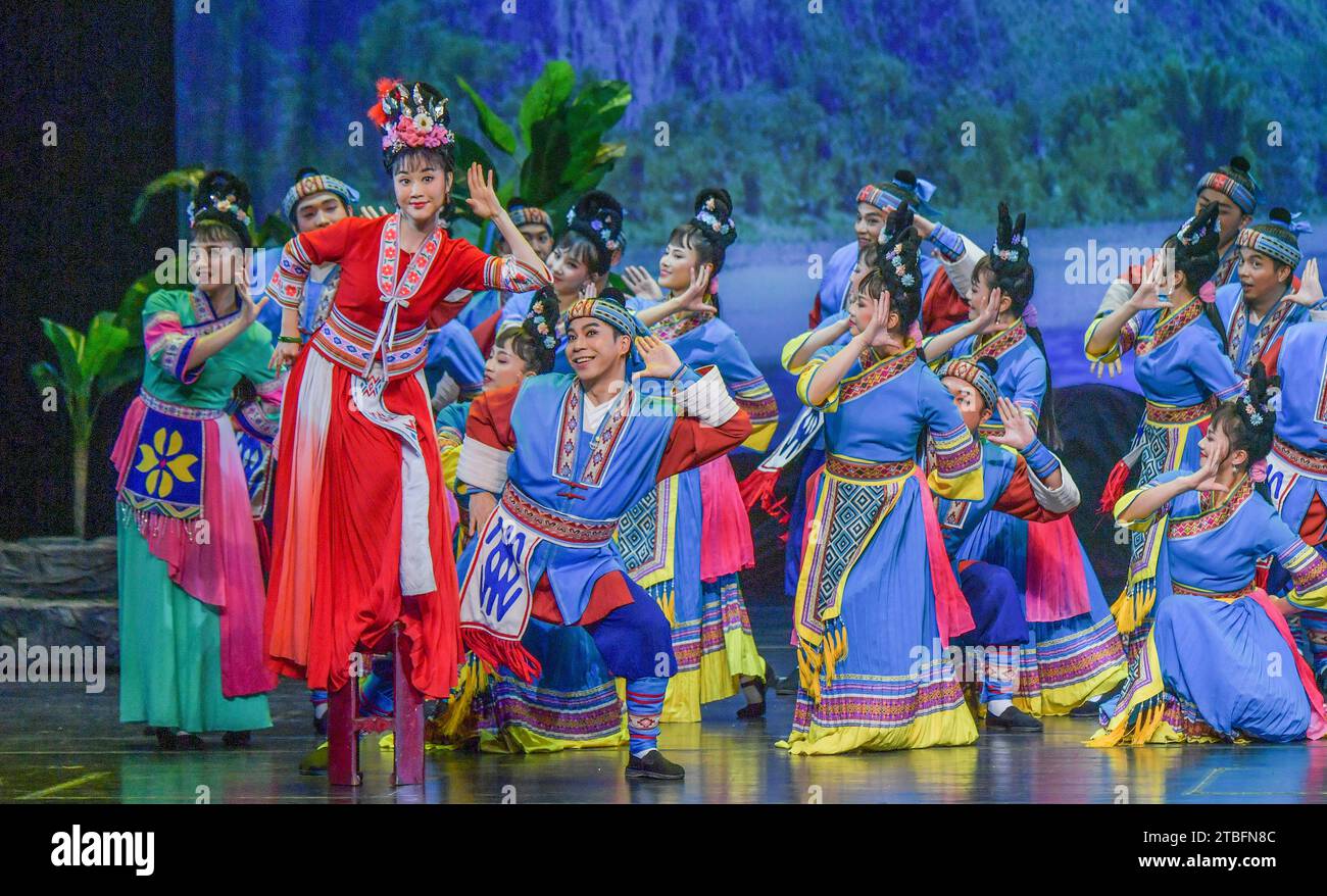 Nanning, China. 07th Dec, 2023. Performers are presenting the colorful play ''New Liu Sanjie'' at the 10th China-Asean (Nanning) Drama Week in Nanning, Guangxi, China, on December 6, 2023. (Photo by Costfoto/NurPhoto) Credit: NurPhoto SRL/Alamy Live News Stock Photo