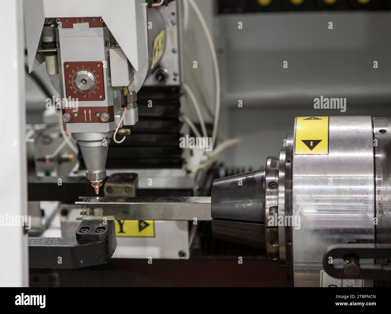 Pipe laser cutting machine. Industrial manufacture. Stock Photo