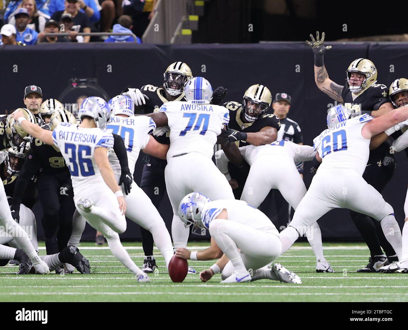 Detroit Lions place kicker Riley Patterson (36) attempts an extra point