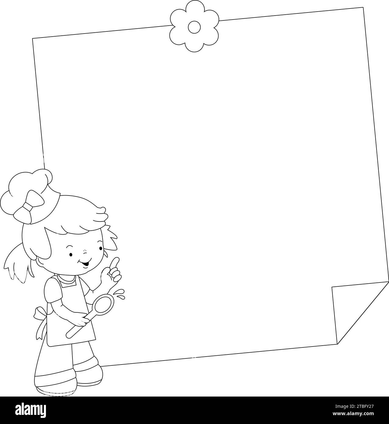 Little Girl Cook And A Blank Sticky Note Blank Banner With A Child little-girl-cook-and-a-blank-sticky-note-blank-banner-with-a-child