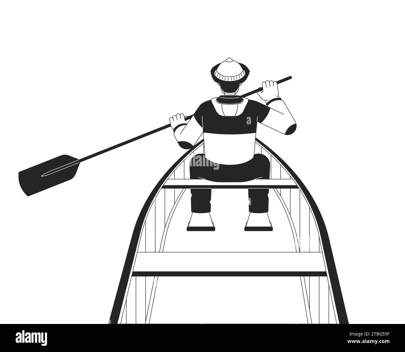 Winter fisherman boating with paddle black and white 2D line cartoon  character Stock Vector Image & Art - Alamy