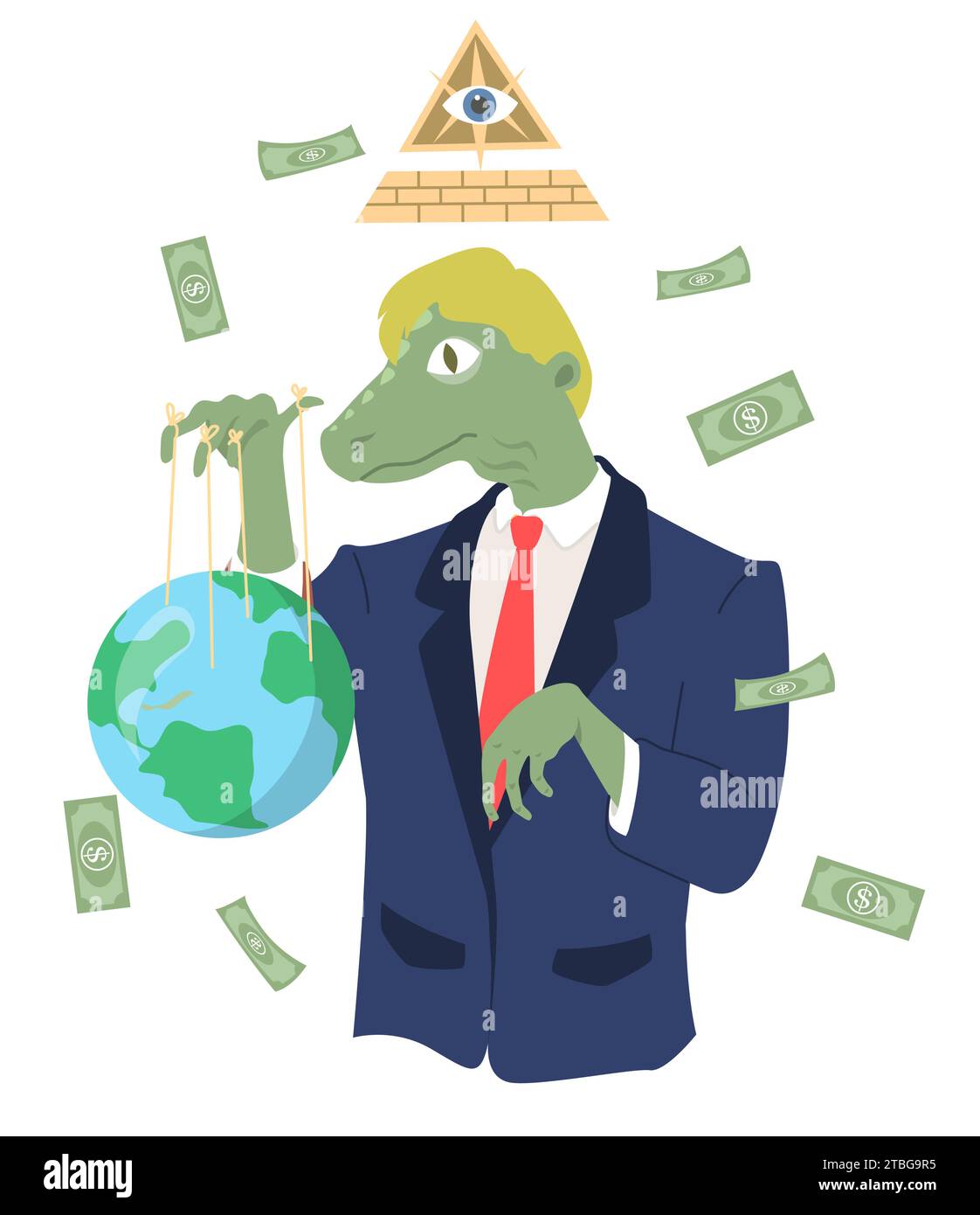 Conspiracy theory concept with businessman reptilian vector illustration Stock Vector