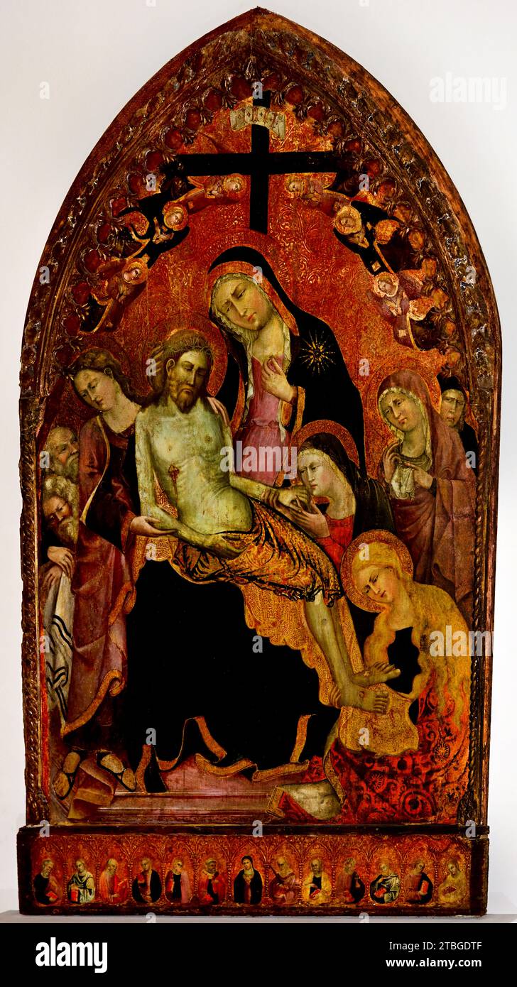 Pietà, and Saints 14th Century, by Master of the Piety in Salerno ( attributed to F. Maglione) Church of the Saints Crispinus and Crispiniaus,  Salerno, Fine Art Museum, Italy, Italian, (  Pietà, Virgin Mary, cradling the dead body of Jesus, Lamentation of Christ mourned, Virgin Mary alone, Dead Christ,) Stock Photo