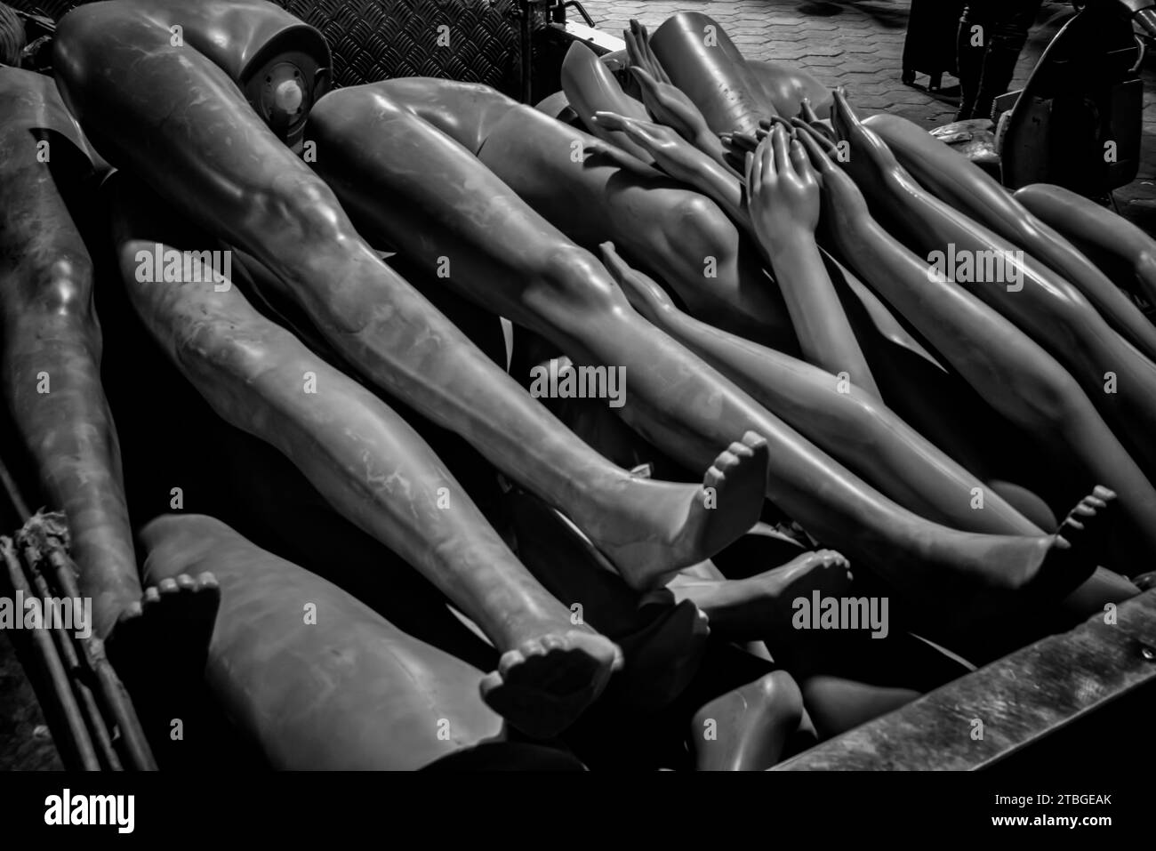 Pile of mannequin limbs, legs and arms at a Khan el-Khalili market stall, Cairo, Egypt Stock Photo