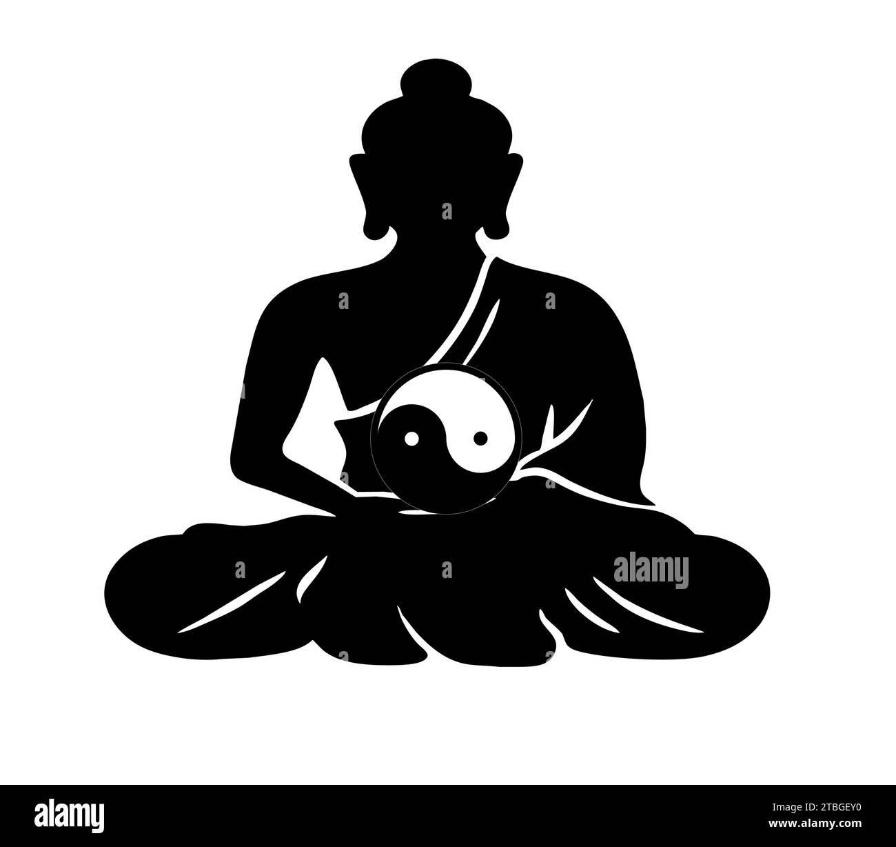 Symbol of yin and yang with an illustrator of Buddha in black and white; Stock Vector