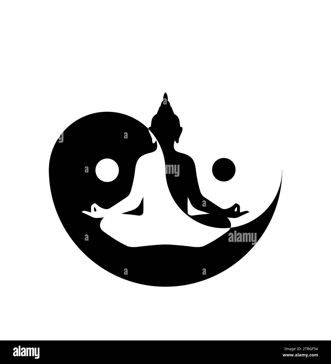 Symbol of yin and yang with an illustrator of Buddha in black and white ...