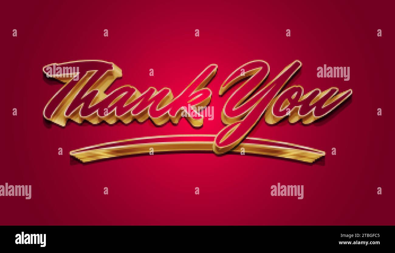 Thank You Letter Text in Red and Gold Isolated on Red Background. Thank