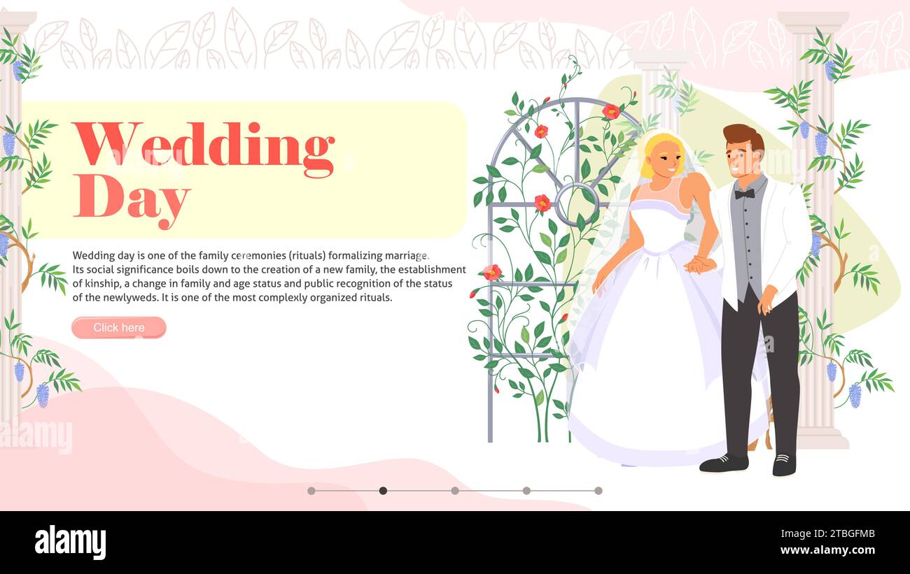 Wedding day landing page design template for bridal online service Stock Vector