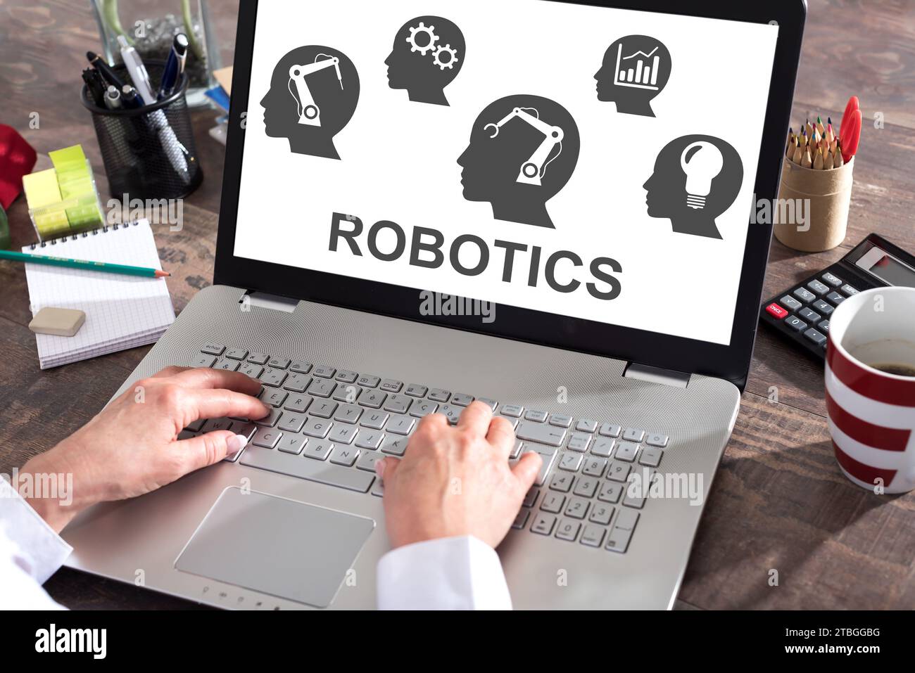Robotics concept shown on a laptop screen Stock Photo