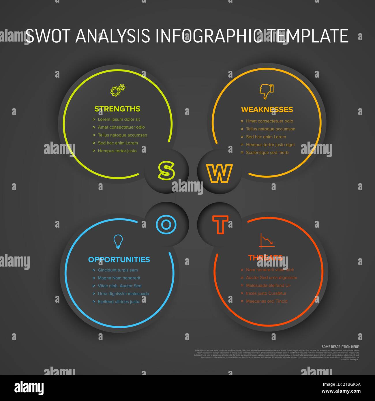 Vector dark SWOT (strengths, weaknesses, opportunities, threats