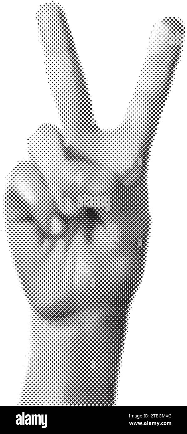 Various gestures of female fingers. Halftone effect, magazine collage ...