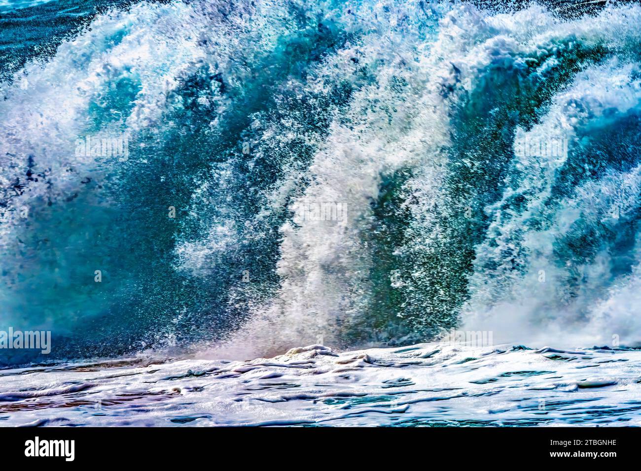 Large Waves Waimea Bay North Shore Oahu Hawaii. Waimea Bay is famous for big wave surfing. On