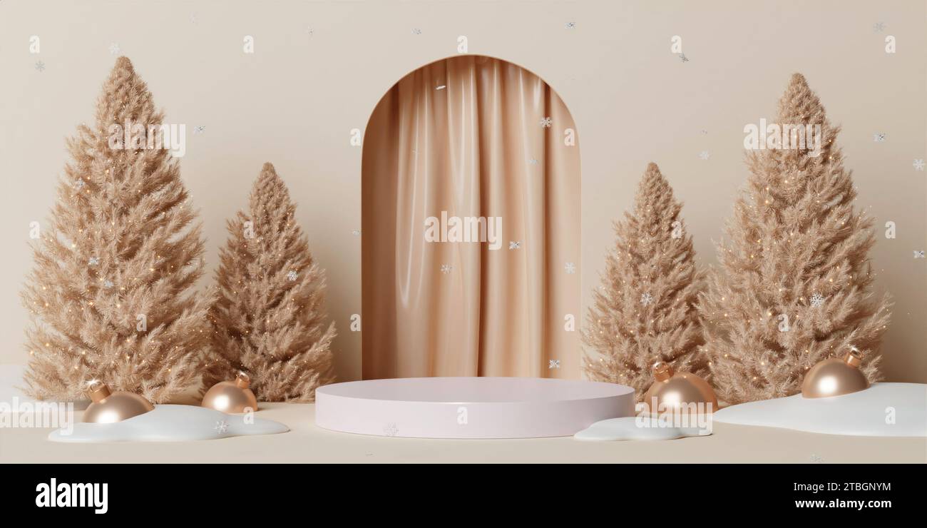3d Christmas tree podium. Realistic 3d with design stage podium ...