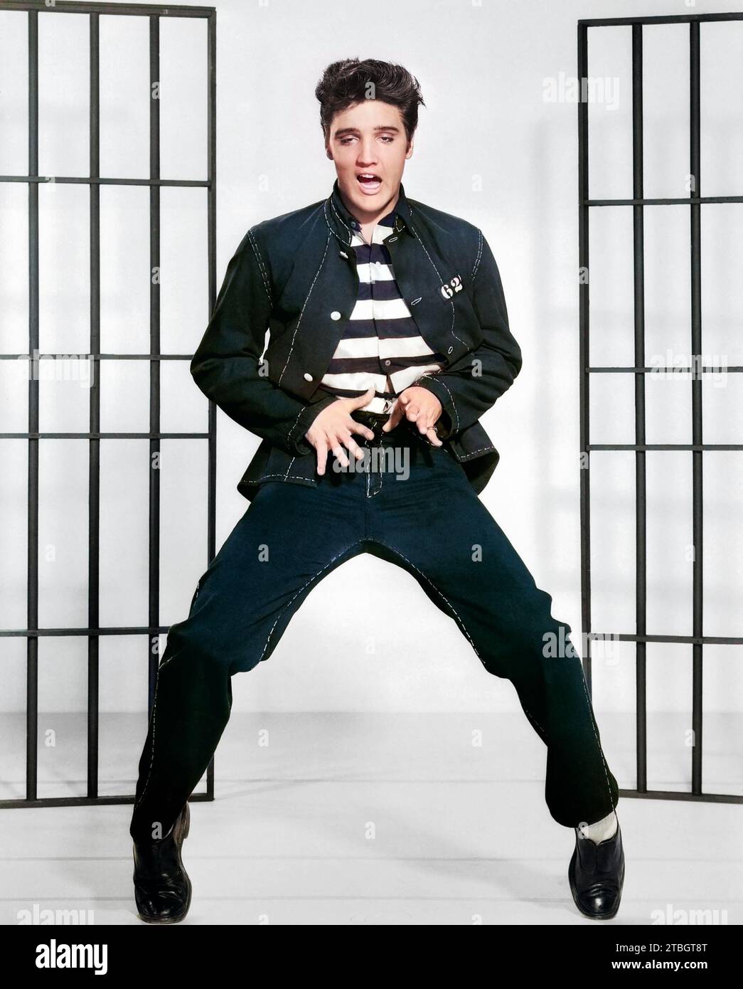 The king of Rock and Roll - Elvis Presley in 'Jailhouse Rock' (MGM, 1957). Still publicity photo - colorized photo Stock Photo