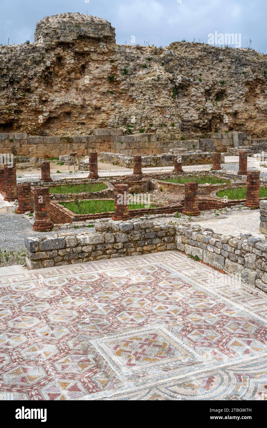 Roman mosaic floor at the ruins of Conimbriga, Portugal, Europe Stock Photo