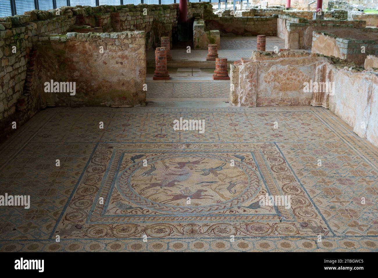 Roman mosaic floor at the ruins of Conimbriga, Portugal, Europe Stock Photo