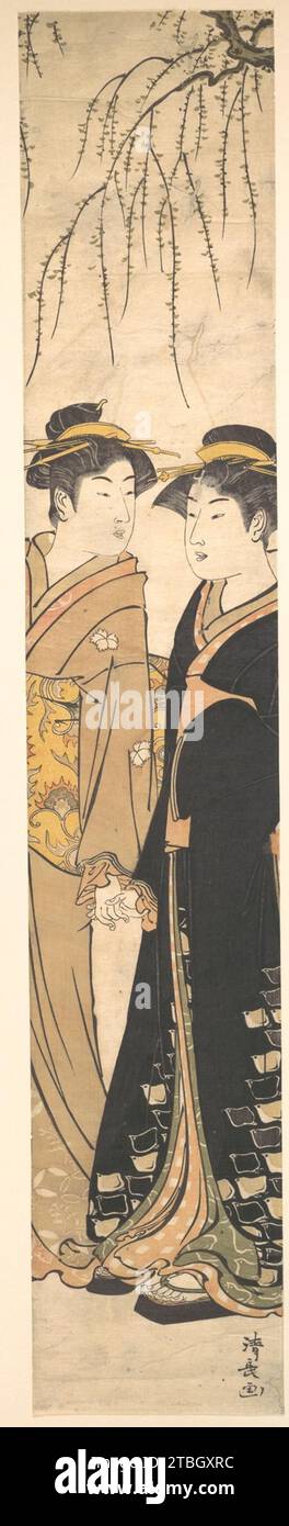 Two Tall Young Women Walking Hand in Hand 1936 by Torii Kiyonaga Stock ...