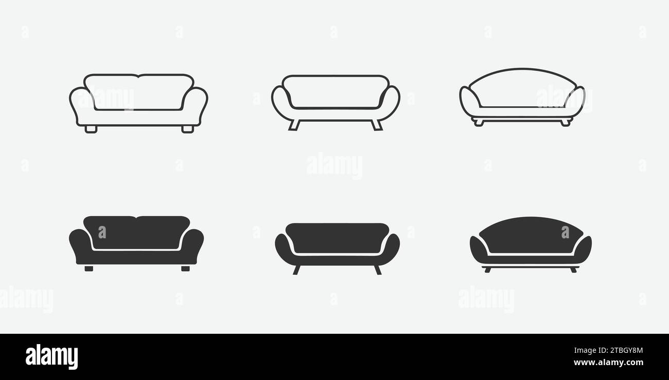 Set of vector illustrations of a sofa isolated on a white background ...