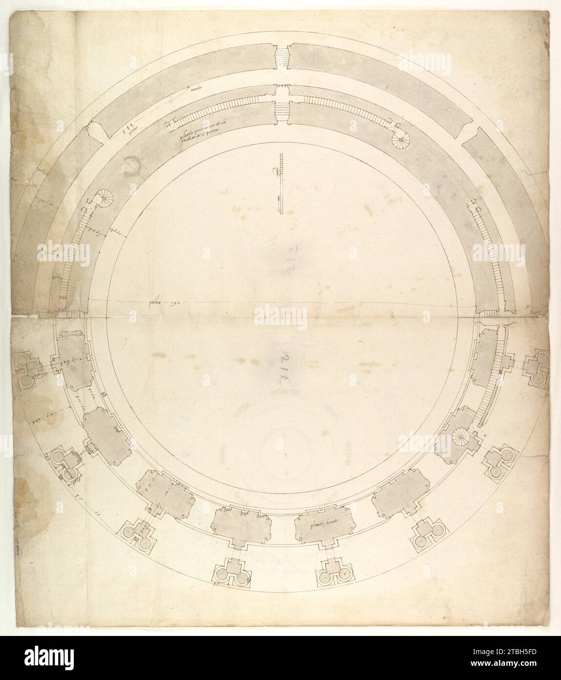 St. Peter's, drum, plan, at two levels (recto) compass (verso) 1949 by Anonymous, French, 16th century Stock Photo