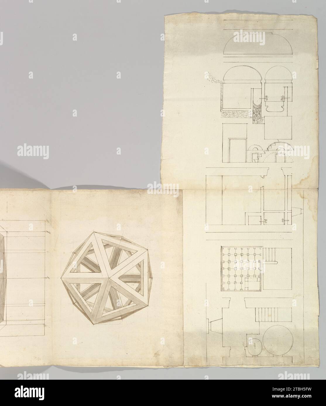 Orthographical Section Unidentified , orthographic study, plans and section (recto ...
