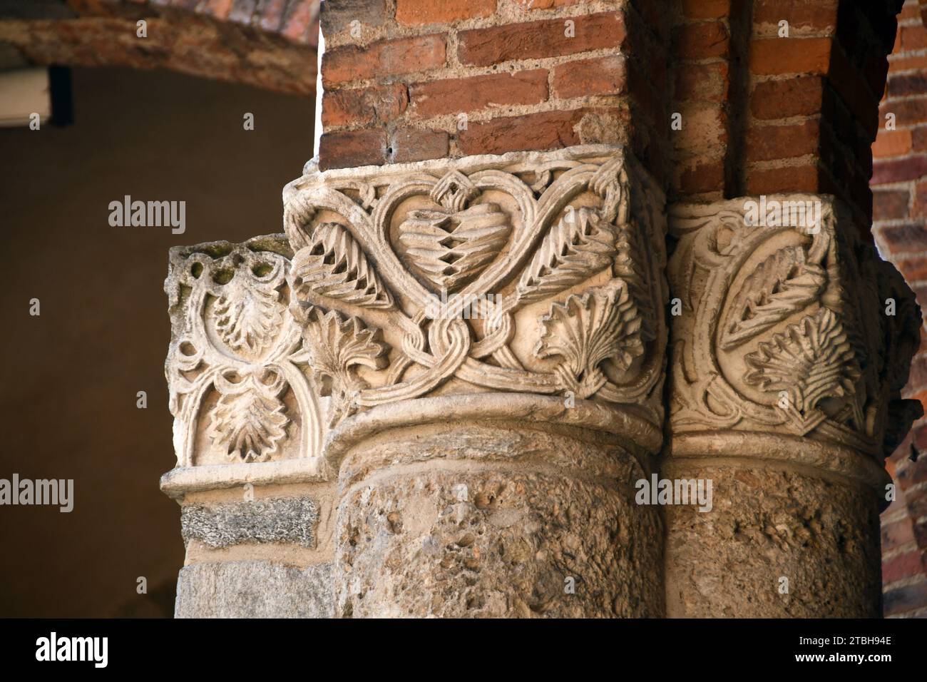 Milano Italy - Chiostro Basilica Sant'Ambrogio, capitals Stock Photo