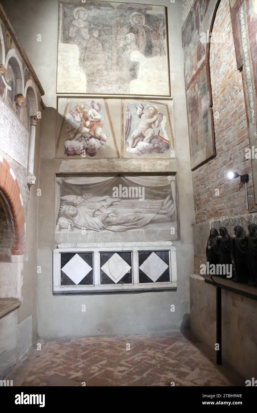 Milano Italy - Basilica Sant'Ambrogio, inside, Sant'Ambrogio treasure museum, frescoes Stock Photo