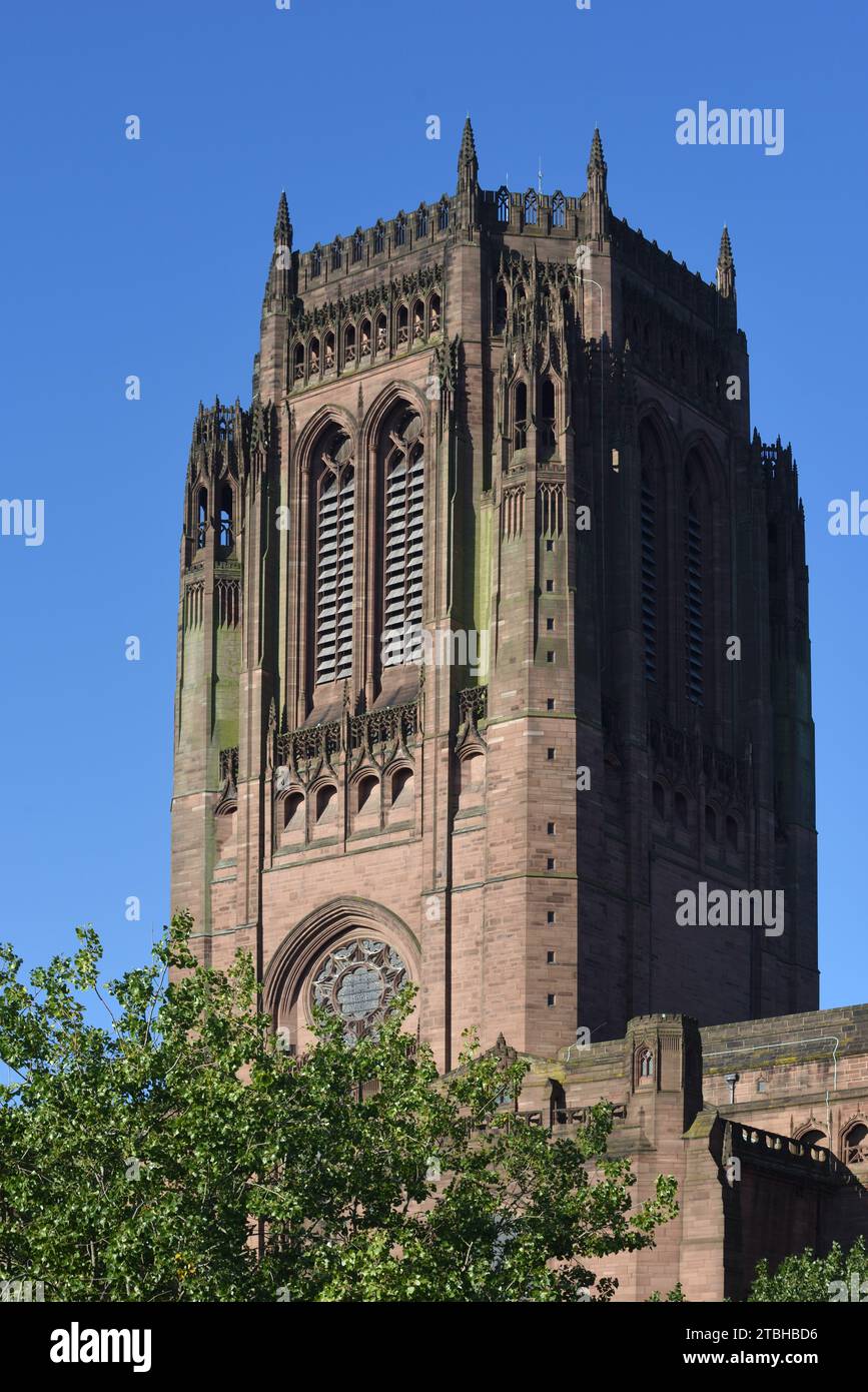 Central Tower (100,8m high) of Liverpool Anglican Cathedral (1904-1978), designed by Giles Gilbert Scott, Liverpool  England UK Stock Photo