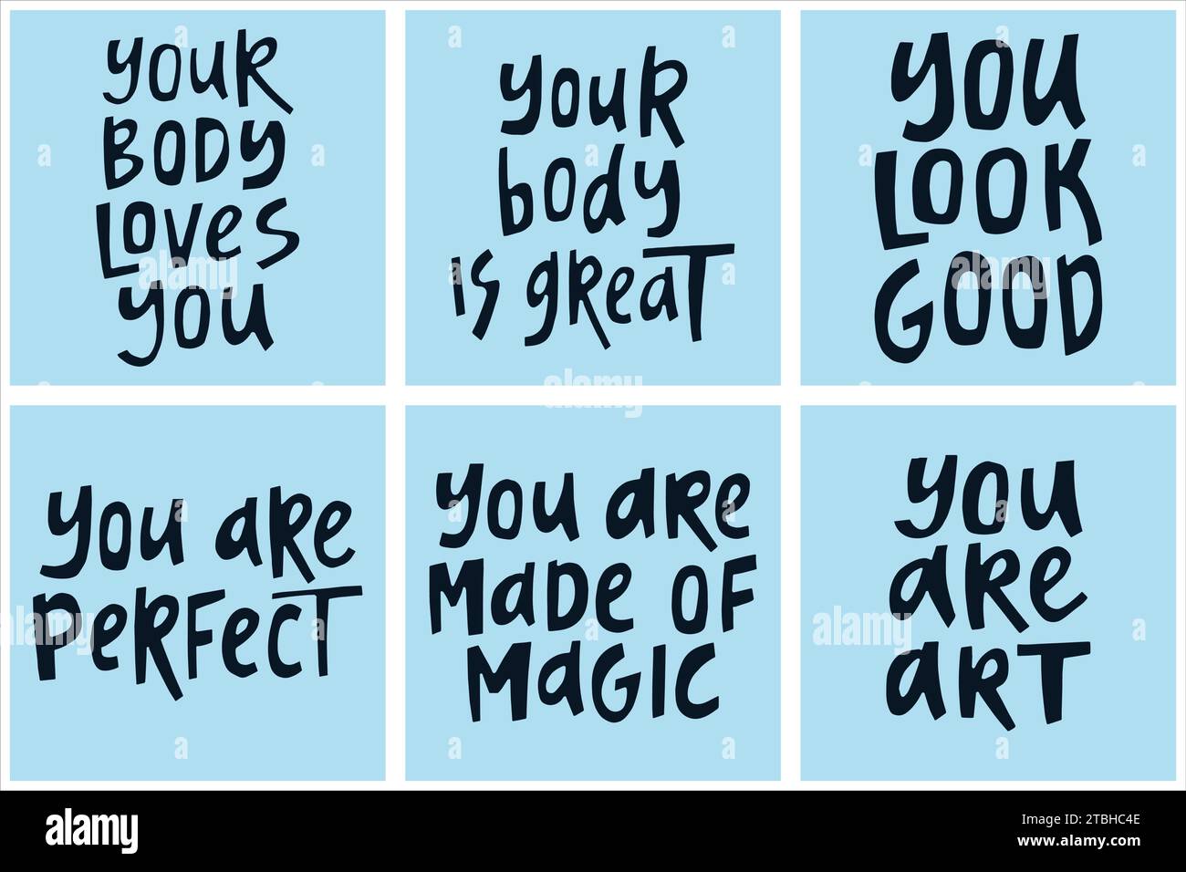 Set of hand-drawn quotes about body positive. Creative lettering ...