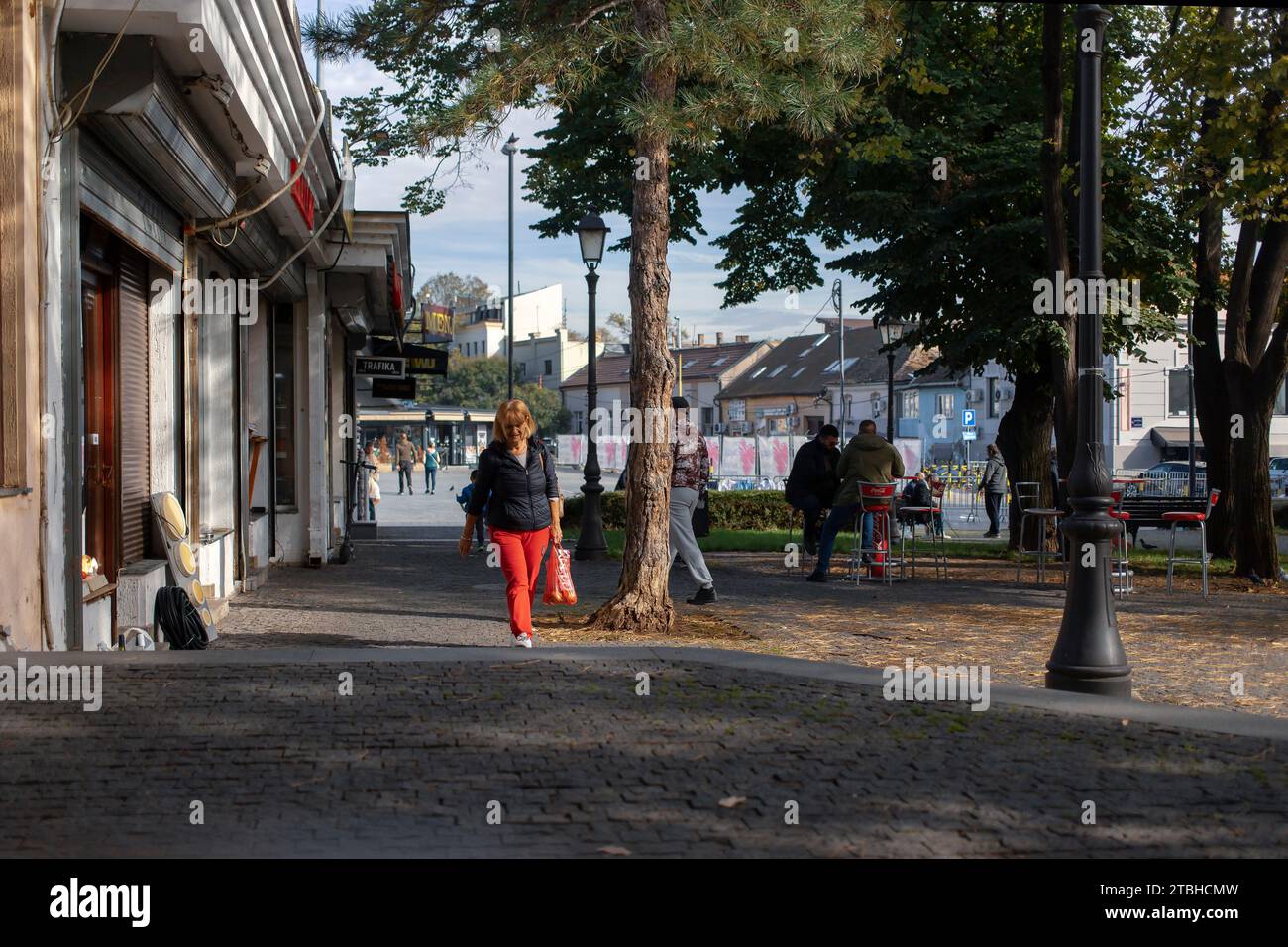 Belgrade, Serbia, Nov 7, 2023: View of a small park located next to the Zemun marketplace Stock Photo