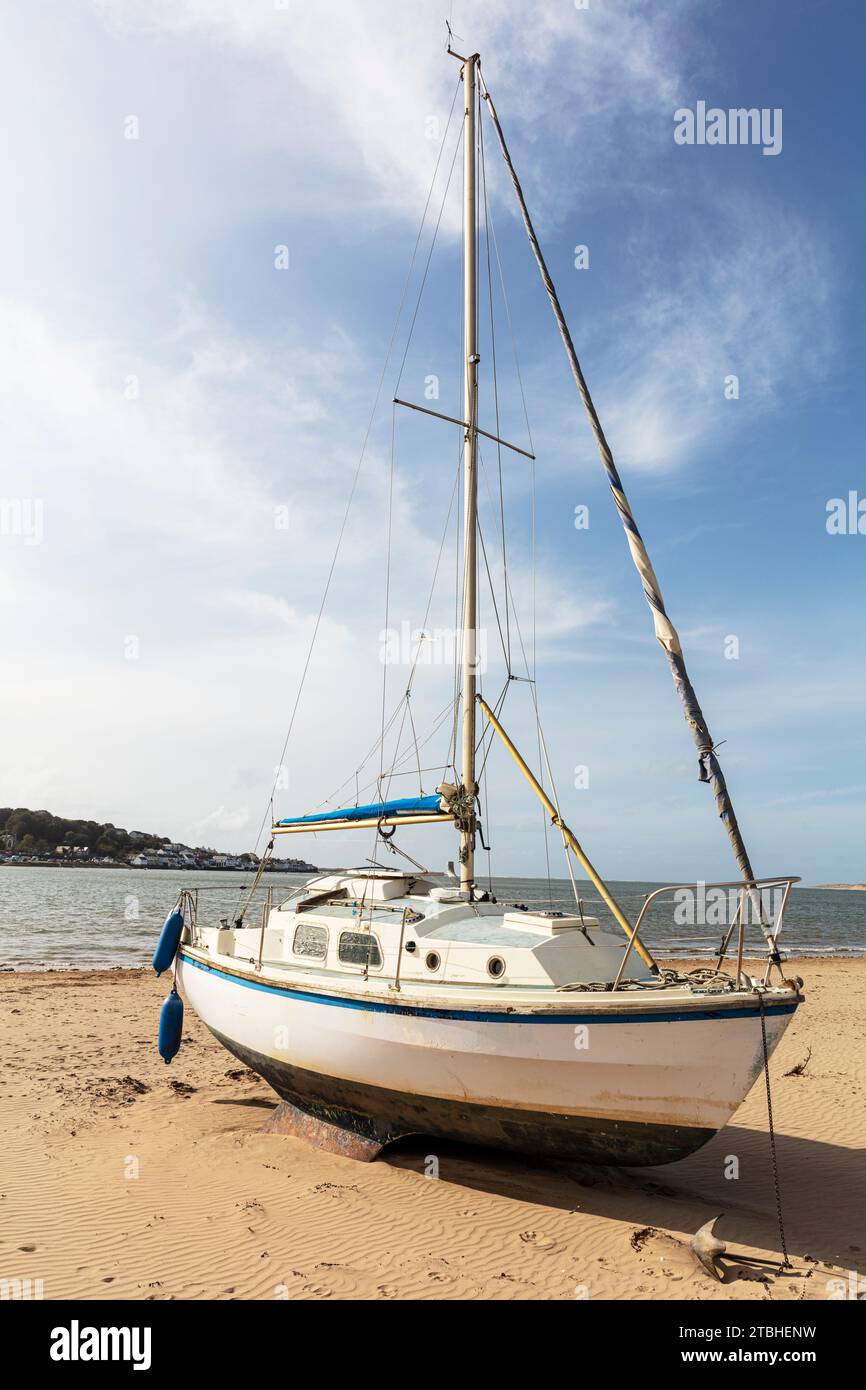 Instow, Devon, UK, England, Instow Devon, Instow UK, Instow England, yacht, boat, on beach, instow, Instow beach, instow village, village, beaches, Stock Photo